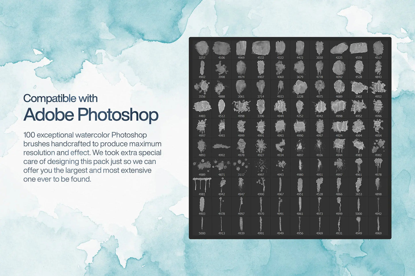 100 Watercolor Photoshop Brushes Handsign.Studio