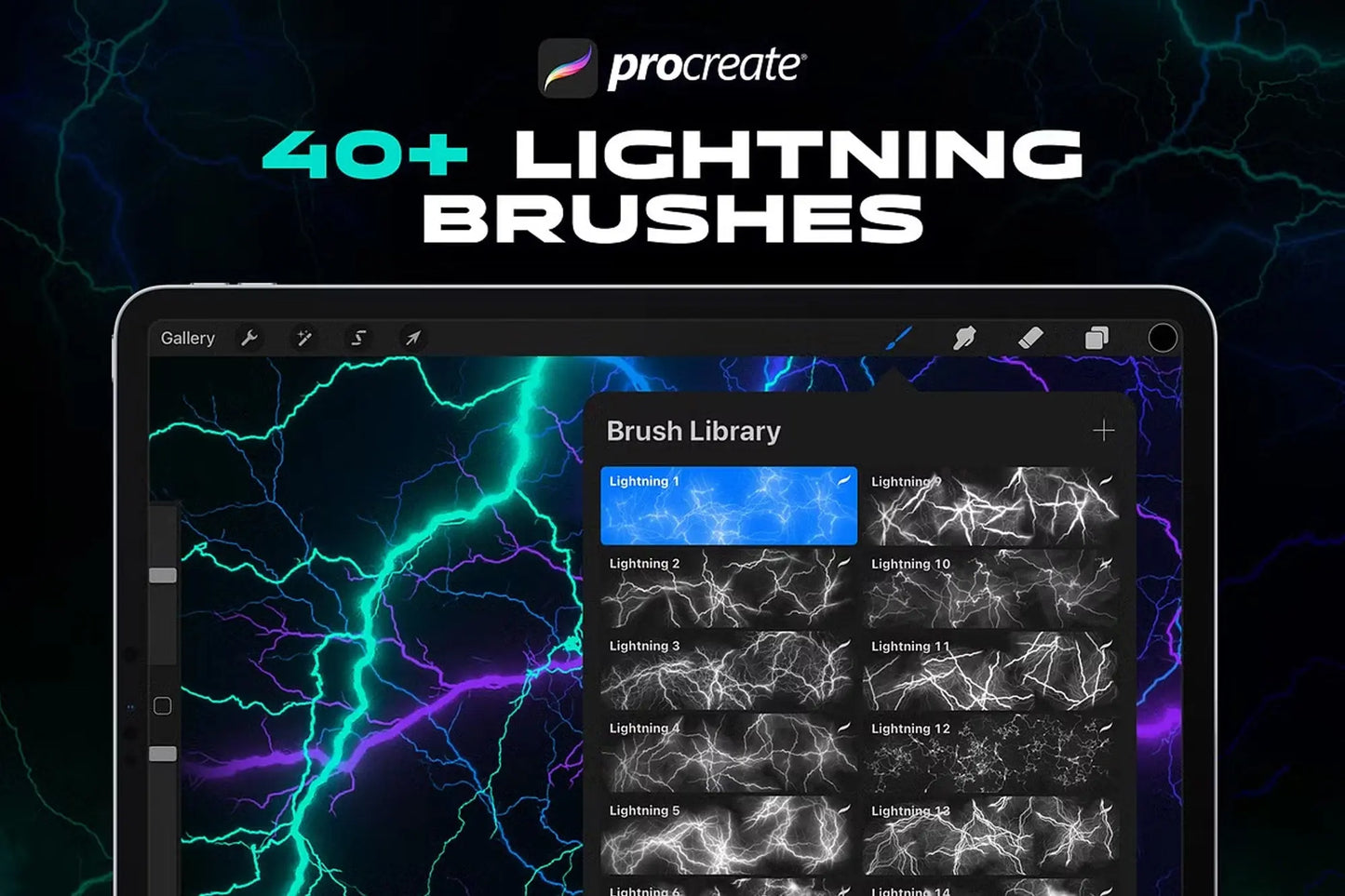 20 Procreate Lightning Brushes Handsign.Studio