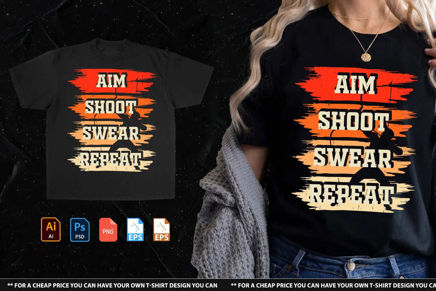 Aim Shoot Swear Repeat Tshirt Design Handsign.Studio