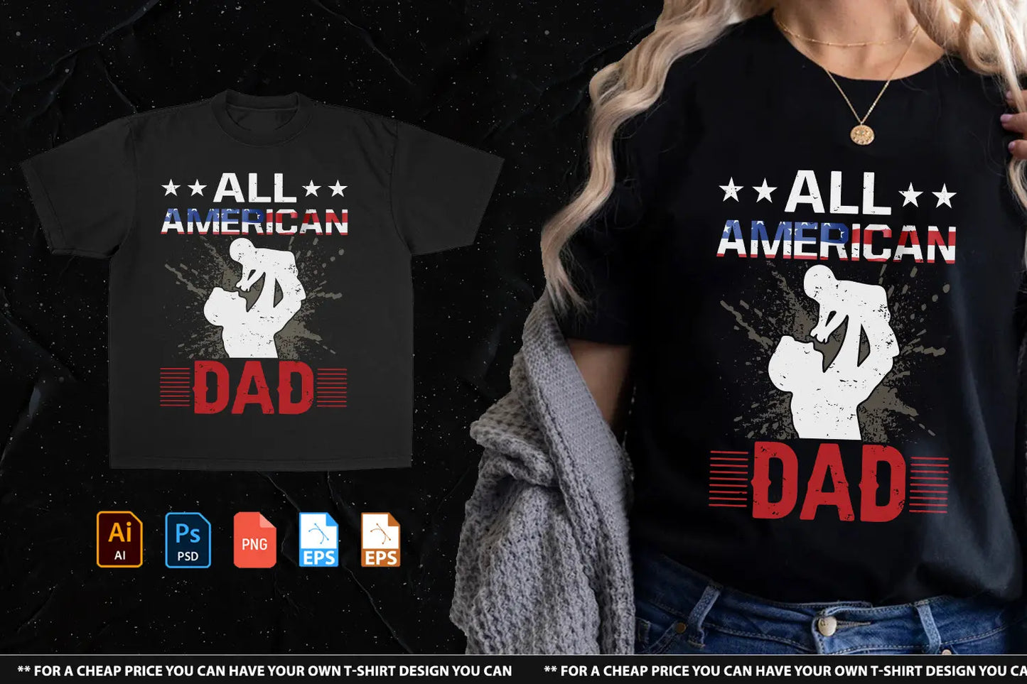 All American Dad Tshirt Design Handsign.Studio