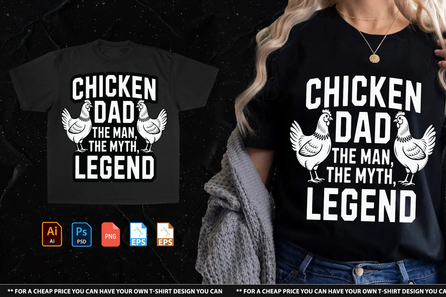Chicken Dad  The Man, The Myth, The Legend Tshirt Design Handsign.Studio