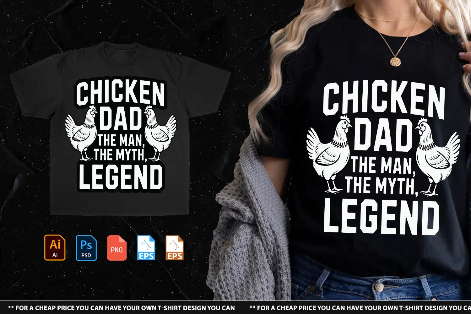 Chicken Dad  The Man, The Myth, The Legend Tshirt Design Handsign.Studio