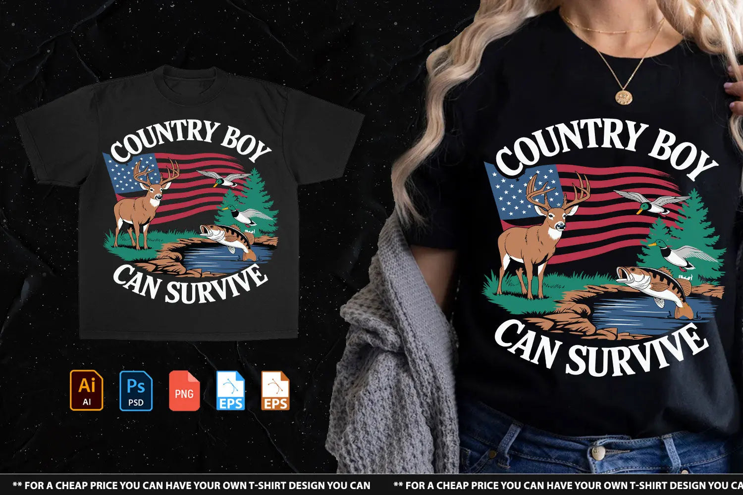 Country Boy Can Survive Tshirt Design Handsign.Studio