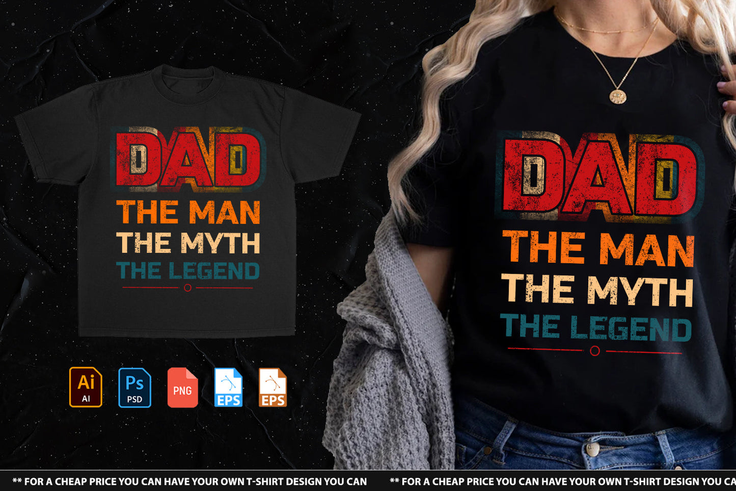 Dad The Man The Myth Tshirt Design Handsign.Studio