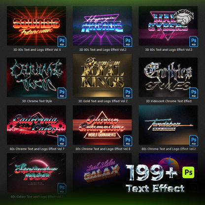 199+ Editable 3D Photoshop Texts Effects Bundle