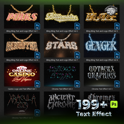 199+ Editable 3D Photoshop Texts Effects Bundle