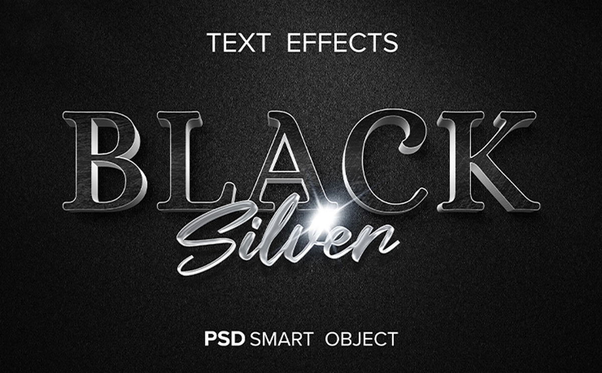 Vol.100 3D Text Effect PSD in Metallic Silver and Black Handsign.Studio