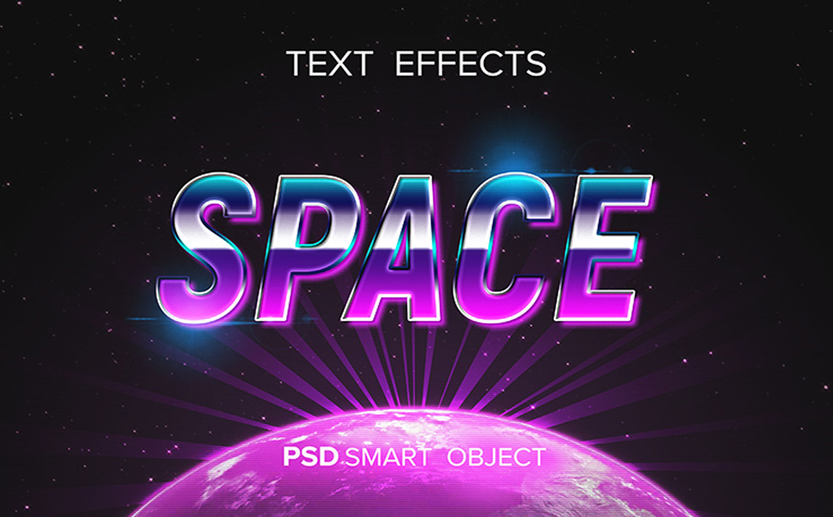 Vol.85 3D Text Effect PSD in Retro 1980s Neon Blue-Purple Handsign.Studio