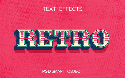 Vol.88 3D text effect PSD in light yellow, red, with retro blue outline Handsign.Studio