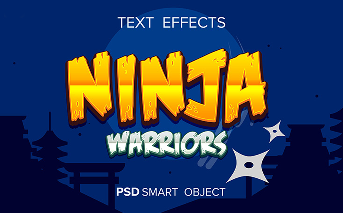 Vol.90 3D text effect PSD in gaming style yellow text with white outline Handsign.Studio