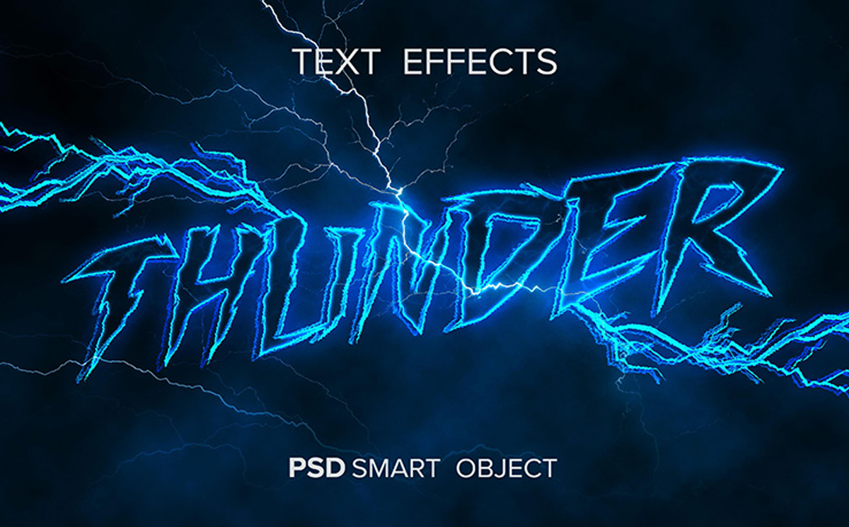 Vol.96 3D Text Effect PSD in Blue With Lightning Effect Handsign.Studio